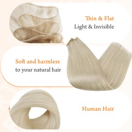 Full Shine Hand Tied Hair Weft Extensions Remy Human Hair Platinum Blonde Sew in Hair Extensions Real Human Hair 50g 18 Inch