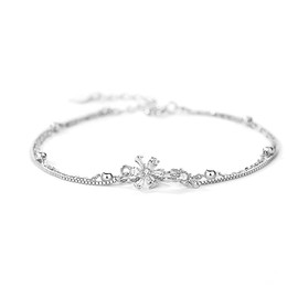 K.L.Y Women's 925 Cherry Blossom Bracelet, Silver, Top Grade Zirconia, Hypoallergenic Metal, Sterling Silver, 2 Strand Bracelets, Popular, Cute, Birthday Gift, Women's Accessory, One size, Cubic