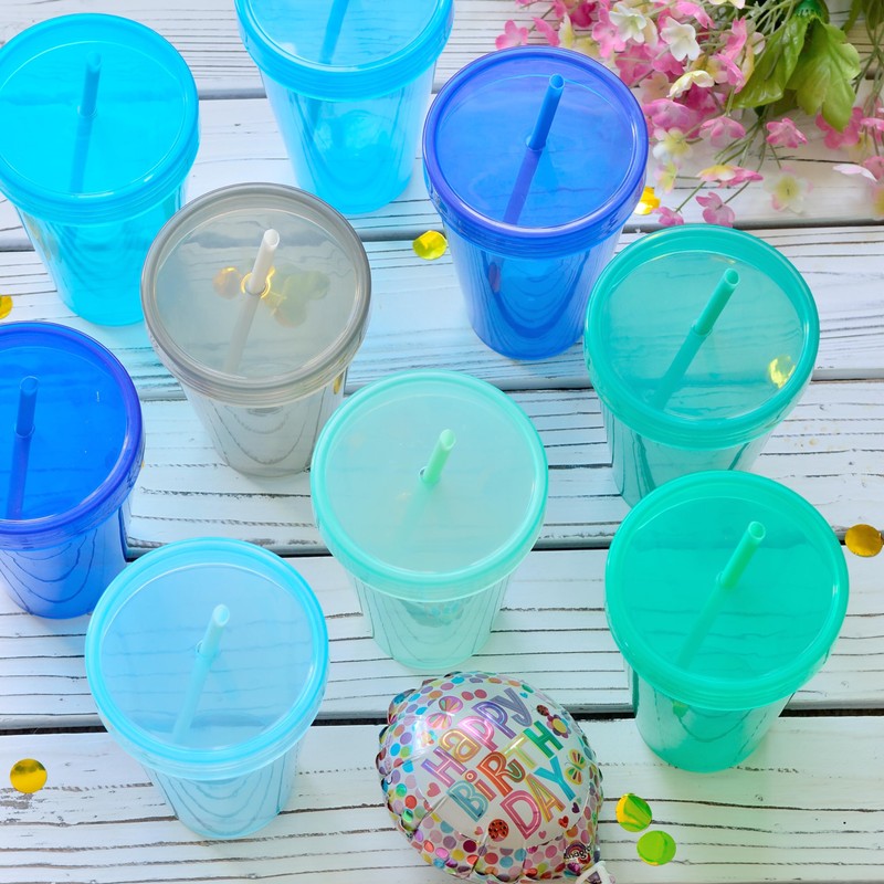 Youngever 9 Sets 16 Ounce Plastic Cups with Lids and