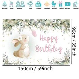 Birthday Decoration for Girls, Birthday Banner Bunny Birthday Fabric Sign Poster, Happy Birthday Background Banner Girl 1st 2nd 3rd 4th 5th Birthday Party Decoration