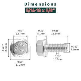 5/16-18 x 5/8" Flanged Hex Bolts (20 pcs), 18-8 (304) Stainless Steel, External Hex Drive, Hexagon Head Bolts Screws with Flange Washer, Fayeploo