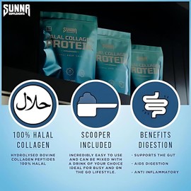SUNNA SUPPLEMENTS - Halal Bovine Collagen Protein Powder for Hair Skin Nails and Joints - Type (I, III) Hydrolysed Premium Bovine Collagen Peptides for Women and Men | Gluten Free | Unflavoured
