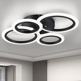 TEMINBU Modern LED Ceiling Light, Black 4 Rings Flush Mount Ceiling Light, 4000K Lighting Fixture Ceiling Lamp for Kitchen, Bedroom, Living Room, Laundry Room