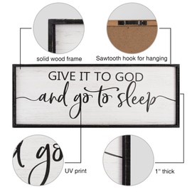 Paquesta Give It to God and Go to Sleep Sign Wall Decor Above Bed 40''×15'' Large Farmhouse Bedroom Decor Wood Guest Room Decor Framed Wall Art Rustic Master Bedroom Essentials Wall Decoration (Black)
