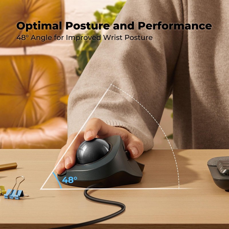 PORLEI Wired Trackball Mouse for Large Hands, Ergonomic Design Reduces