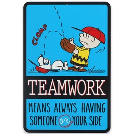 Peanuts Charlie Brown and Snoopy Baseball Teamwork Metal Sign - Fun Charlie Brown Sign for Kids' Bedroom or Classroom