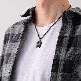 Bellino Initial J Necklace for Men,Square Stainless Steel Letter A Pendant Chain for Mens, Alphabet Capital Monogram Dog Tag Necklaces Jewelry Gifts (Black)