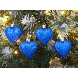 Christmas Concepts® Pack of 16 - Glitter Heart Shaped Baubles - Christmas Tree Decorations (Royal Blue)
