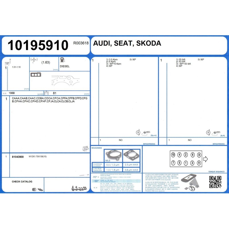 Ajusa 10195910 Gasket, Cylinder Head