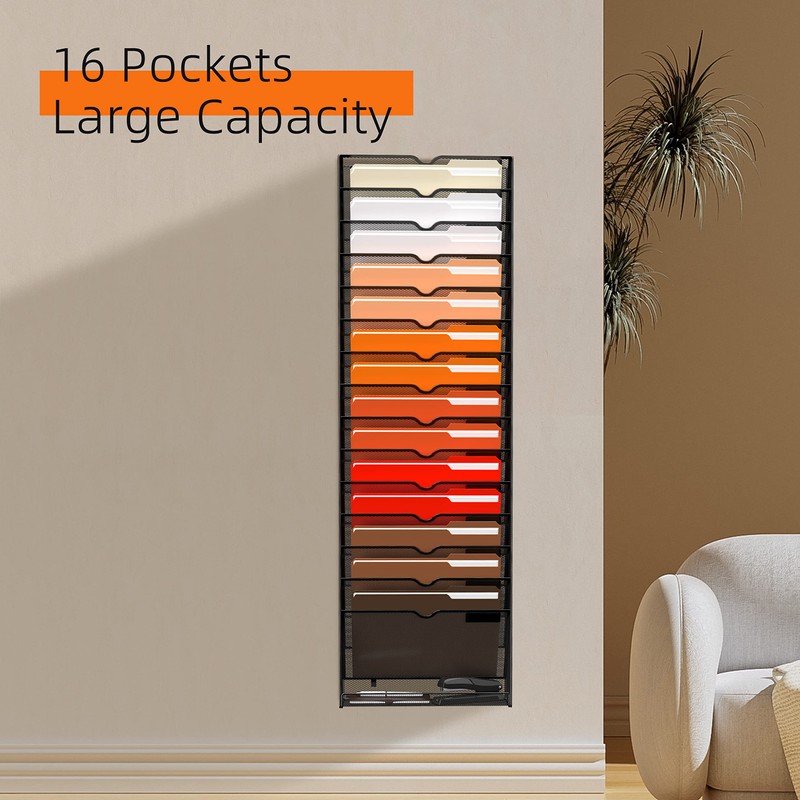 SUPEASY 16-Tier Hanging Wall File Holder Organizer for Papers, Folders,
