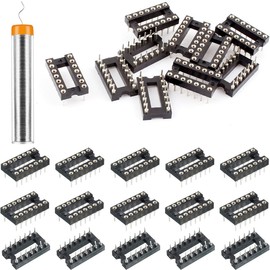 Youmile Pack of 40 14 Pin Round DIP IC Socket 2.54 mm Grid IC Socket Adapter Round Hole Solder Type High Quality Not Easy to Break, with Tin Wire Pin for Electronic Experiments