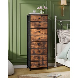 Crestlive Products Tall Dresser, 8-Drawer Fabirc Storage Tower, Chests of Drawers - Vertical Organizer Unit with Handles for Bedroom, Hallway, Entryway, Nursery, Closets (Rustic Brown)