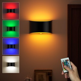 CAMCLIM Battery Operated Wall Sconce with Remote 16 Colors RGB Dimmable Wall Light Rechargeable Wireless Magnetic Cordless Led Wall Lamp Indoor for Bedroom Bathroom Hallway Black