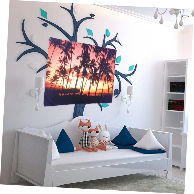 DOITOOL 1Set Creative Beach Tree Landscape Tapestry Vivid Wall Hanging