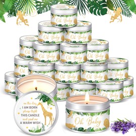 MTLEE 24 Pcs Jungle Animal Baby Shower Party Favors Candles Lavender Scented Baby Shower Favors for Guests Rustic Tealights Candles Gender Reveal Return Gifts Girl Boy (1.2 Oz, Khaki)