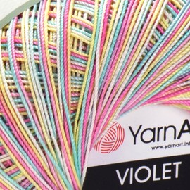 YarnArt Violet - Hilo de ganchillo 100% algodón mercerizado y tela de punto, hilo de encaje suave y duradero para bordado, tapetes y manualidades de bricolaje, 1 madeja (50 g, 282 m) (Melange - 502)
