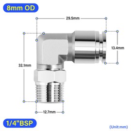 TAILONZ PNEUMATIC 304 Stainless Steel Elbow Male Thread 8 mm Conduit OD x 1/4 BSP Push-in Fittings PL8-02 (Pack of 2)