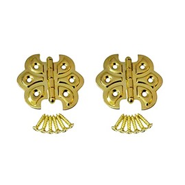 QCAA Butterfly Hinge, for Cupboard Door, 2 Pack, Brass Plated, Made in Taiwan