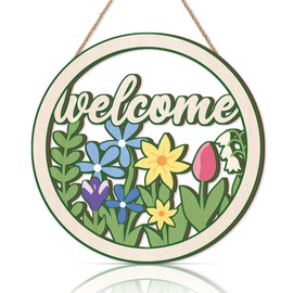 ANHUIB Spring Welcome Sign,Welcome Signs Front Door,Flower Welcome Wall Art,Garden Wooden Wall Art Decor,Home Decoration for Outdoor Porch Garden Gate Hanger,Farmhouse Decor,House Signs for Outside