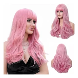 generic - Peluca Larga Rosa Ondulada Para Mujeres Lace Front Rizado