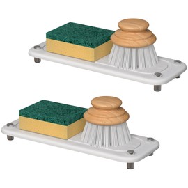 2PC Home Sink Caddy Dries Instantly and Prevents Moisture Buildup with Stainless Steel Feet Kitchen Sponge Soap Dispense Holder Multifunctional Design Diatomaceous Earth Sink Tray（White）