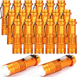 Fumete 20 Pcs LED Flashlight Torch Mini 3 Mode Tactical Flashlights Small Water Resistant Pocket Light Tactical Lamp Adjustable Focus Zoomable Pen Flashlight for Indoor Outdoor Hiking (Orange)