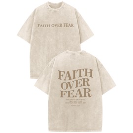Weetiotio Christian Faith Over Fear Shirt for Men Jesus Religious Shirts Oversized Graphic Tees Acid Wash God T-Shirt(Apricot,M)
