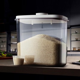 LivLab Rice Container - 25 Lbs/12KG/12L Rice Dispenser Storage with Measuring Cup Food Cereal Container Bins Pet Food Container Household for Kitchen Pantry Organization