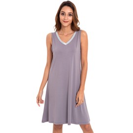 GYS Womens Bamboo-Derived Viscose Nightgowns Soft Sleeveless V Neck Nightdress Lightweight Sleep Shirt S-4XP, Purplish Grey Sliver, Large
