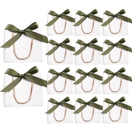 22 Pack Mini Gift Bags with Handles 14× 6× 12cm Small White Party Bags with Ribbons, Thank You Bags for Birthday Wedding