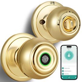 Fingerprint Door Lock, Smart Fingerprint Door Knob with Lock, Biometric Door Lock with App Control & Key, Keyless Thumbprint Entry Door Lock for Bedroom, Front Door, Home, Apartment Office-Satin Brass