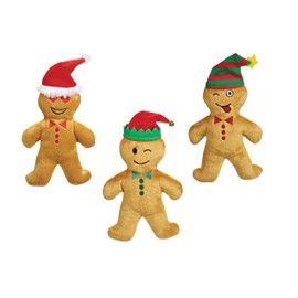 Cute Dog Toys Plush Clove Scented 7" Funny Face Gingerbread Man Holiday Theme (Full Set - All 3 Faces)
