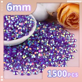 TINKRSTUFF 1500Pcs 6mm Resin Jelly Rhinestones with 1Pcs 10ml B7000 Jewelry Glue for Crafting, Dark Purple AB Flatback Gems, Bedazzling Crystal Bulk for DIY Crafts Clothing Tumblers Shoes Nail Art Fabric