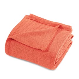 Superior Waffle Weave Cotton Blanket, Perfect for Bedroom, Living Room, Couch, Picnics, Travel, Beach, or Camping, Comfy Blanket, Bedroom Decor, Essentials, Honeycomb Knit, King Size, Coral