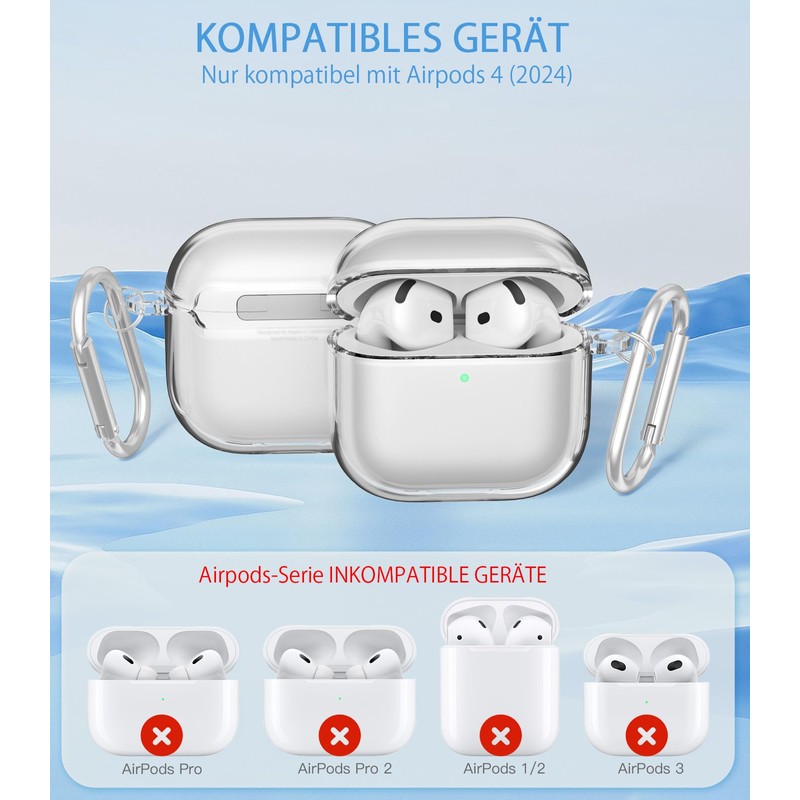 Transparent Protective Case Compatible with AirPods 4, Case for Airpods