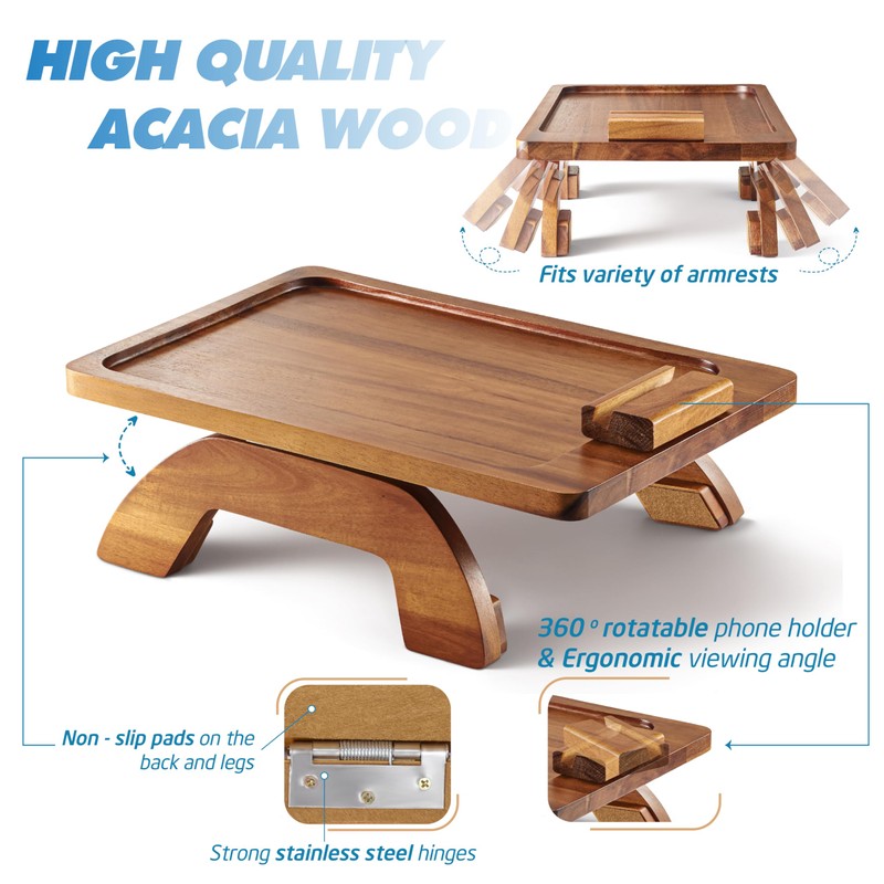 BLUEWEST Sofa Armrest Tray Table – Clip-On Folding Snack Table
