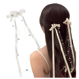 Lapimou Hair Clip, Barrette, Hair Clip, Hair Accessory, Large Ribbon, Tulle, Women's, Popular, Cute, Korean, Stylish, Cute, Yukata, Dress, Everyday Use (White)