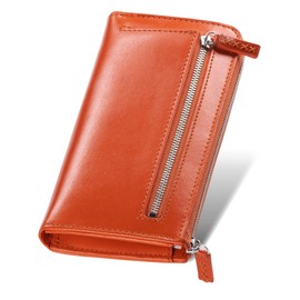 Mura Women's Long Wallet, Genuine Leather, Thin Wallet, Zipper, RFID Skimming Prevention, orange