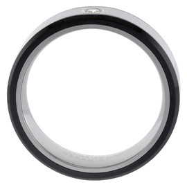 Sabrina Silver 6mm Tungsten Diamond Wedding Ring for Him & Her Beveled Black Ceramic Inlay Edges Comfort fit, Size 7.5