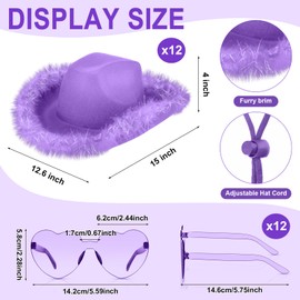 Zhanmai Cowgirl Hat with Feather Boa and Heart Sunglasses Set for Girls Bachelorette Party, Costume Party (Purple,24)
