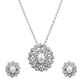 Touchstone Indian Bollywood Contemporary Colorful Fashion Handcrafted Mesmerizing Floral Sparkling Rhinestone Faux Pearls Designer Jewelry Twisted Rope Chain Pendant Set in White Tone for Women.