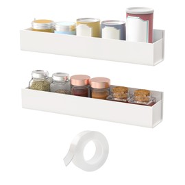 VAEHOLD Adhesive Acrylic Spice Rack with Nano Double Sided Tape Wall Mount Organizer Wall Spice Rack With Shelf Ends for Kitchen Cabinet Door - 2 Pack 12'' Shelves (White)