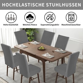 Easy-Going Stretch Chair Covers, Set of 4, Fleece Chair Covers for Dining Room Chairs, Swing Chairs, Kitchen Chairs, Modern Chair Covers, Seat Covers, Removable Washable Chair Covers, Light Grey