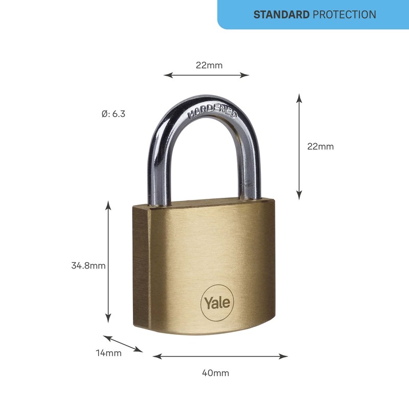Yale - Y110B/40/122/2 Standard Security 40mm Brass Padlock, Pack of