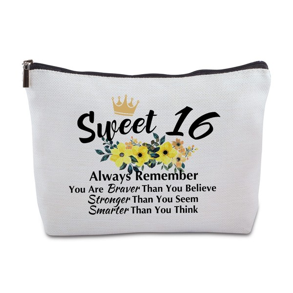 Cawnefil Sweet 16 Gifts for Her Zipper Travel Makeup Bag Sweet Sixteen Gifts for Sister Best Friend Sweet 16 Gifts for Niece Daughter 16th Birthday Gifts Ideas
