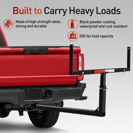 JY PERFORMANCE Truck Bed Extender, Pickup Truck Bed Extender Hitch Mount, 2 in 1 Design Foldable 500lbs Capacity Truck Bed Extension for Kayak Canoe Ladder Lumber