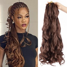 Curly Braiding Hair, 24 Inch (61 cm) Pre-Stretched Bouncy Braiding Hair, Loose Wave Braiding Hair, 8 Packs, French Curly Hair, Braiding Hair With Curly Ends, French Braids, Crochet Hair Extensions