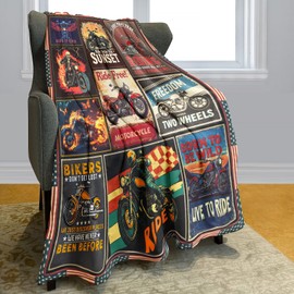 HommomH Vintage Motorcycle Fleece Blanket for Adults Men Women, Riding Lovers Gifts, Soft Warm Cozy Throw Blankets for Motor Bikers/Riders, 50"x60"