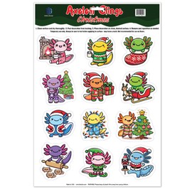 Axolotl in Costume Adjustable and Reusable Sticker Clings - Great for Decorating Windows, Water Bottles, Lockers, and Notebooks - 12"x17" Sheet (Christmas)