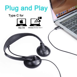 ALTEAM USB Type C Wired Headset with Mic Inline Volume Control, HD Stereo Sound Binaural On-Ear for VoIP Softphone, Video Conference UC Applications, Windows, Mac OS/OS X, Music, Online Game